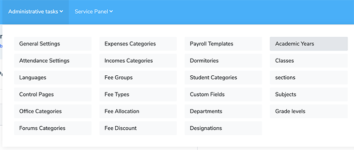 Academic year from Admin panel