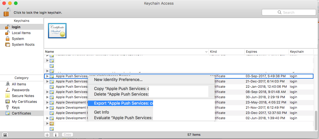 Eduopus iOS Notifications Configure export p12