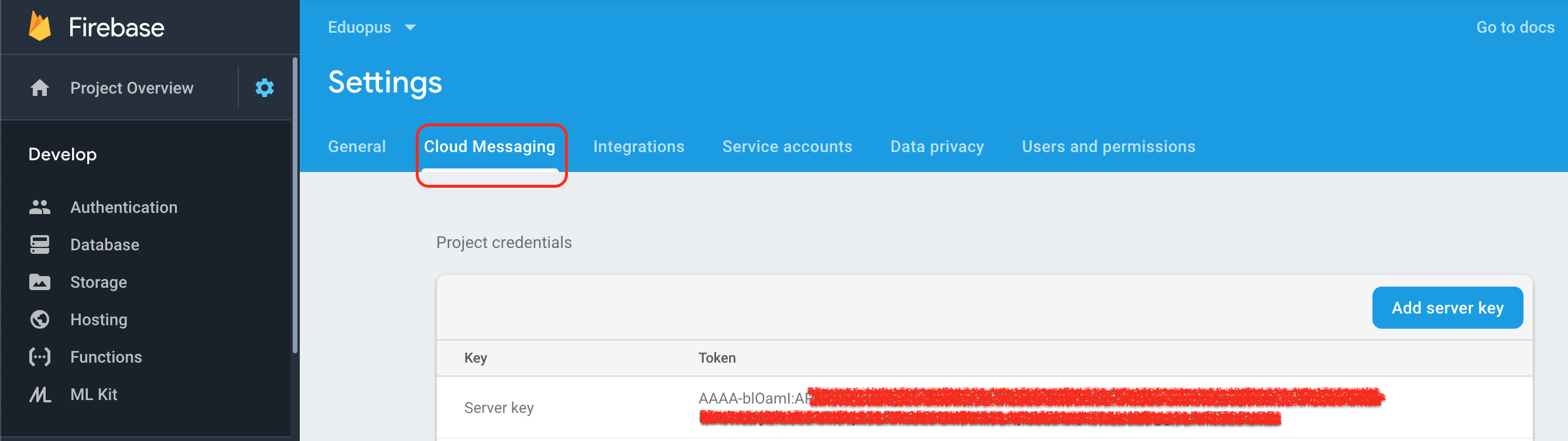 Eduopus Notifications server key