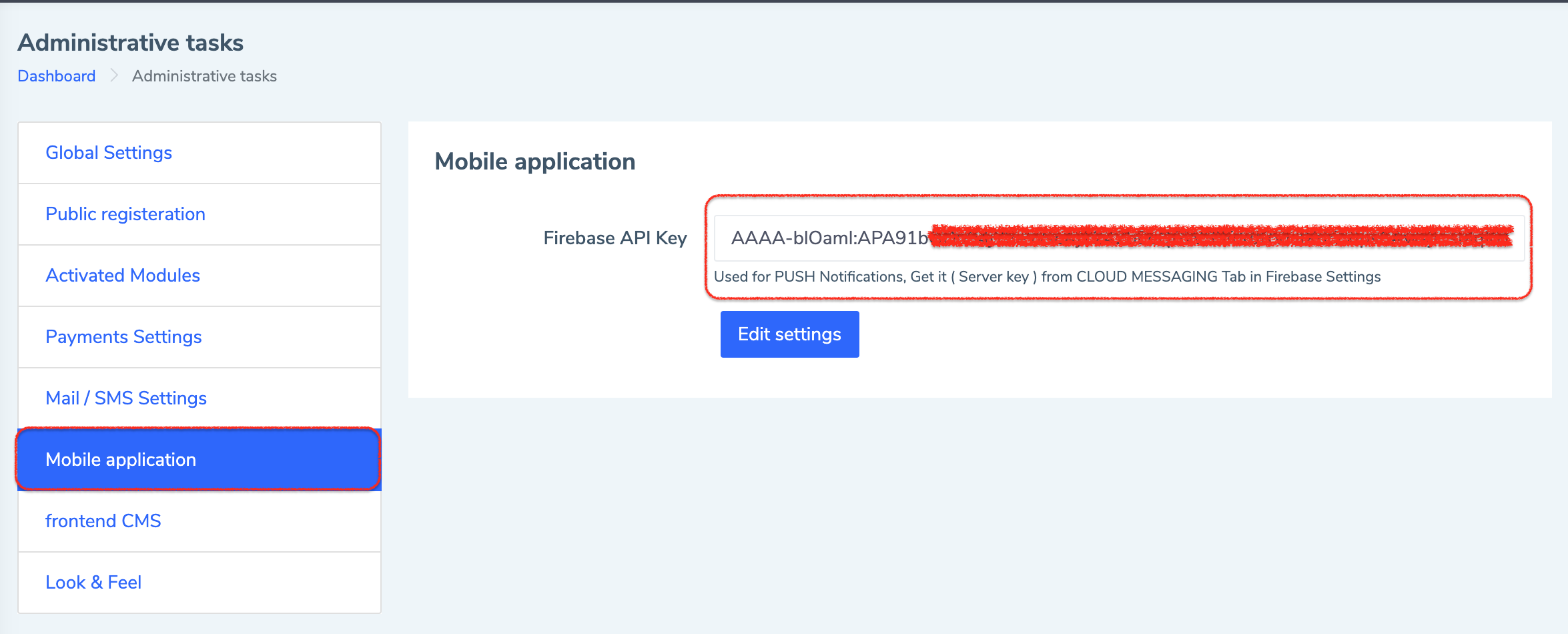 Eduopus Notifications Server key 