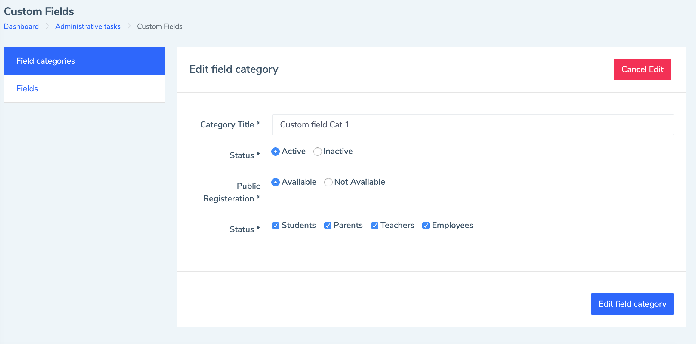 Eduopus custom fields add