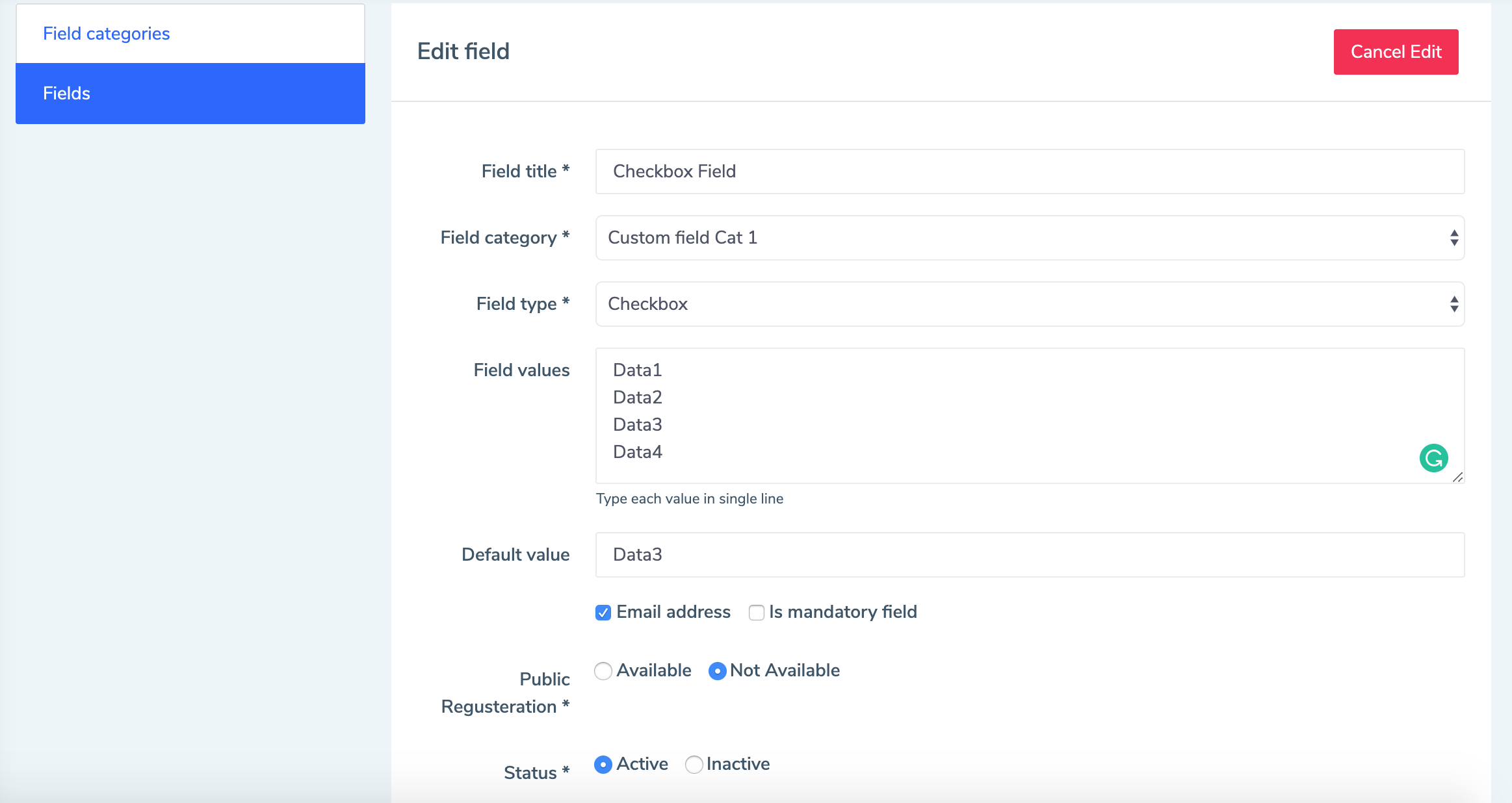 Eduopus custom fields checkbox