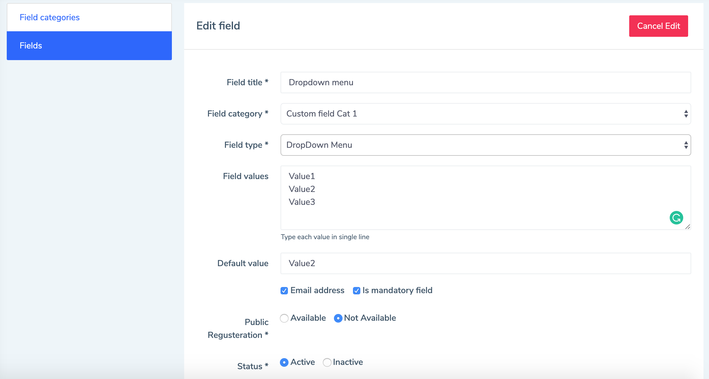 Eduopus custom fields dropdown