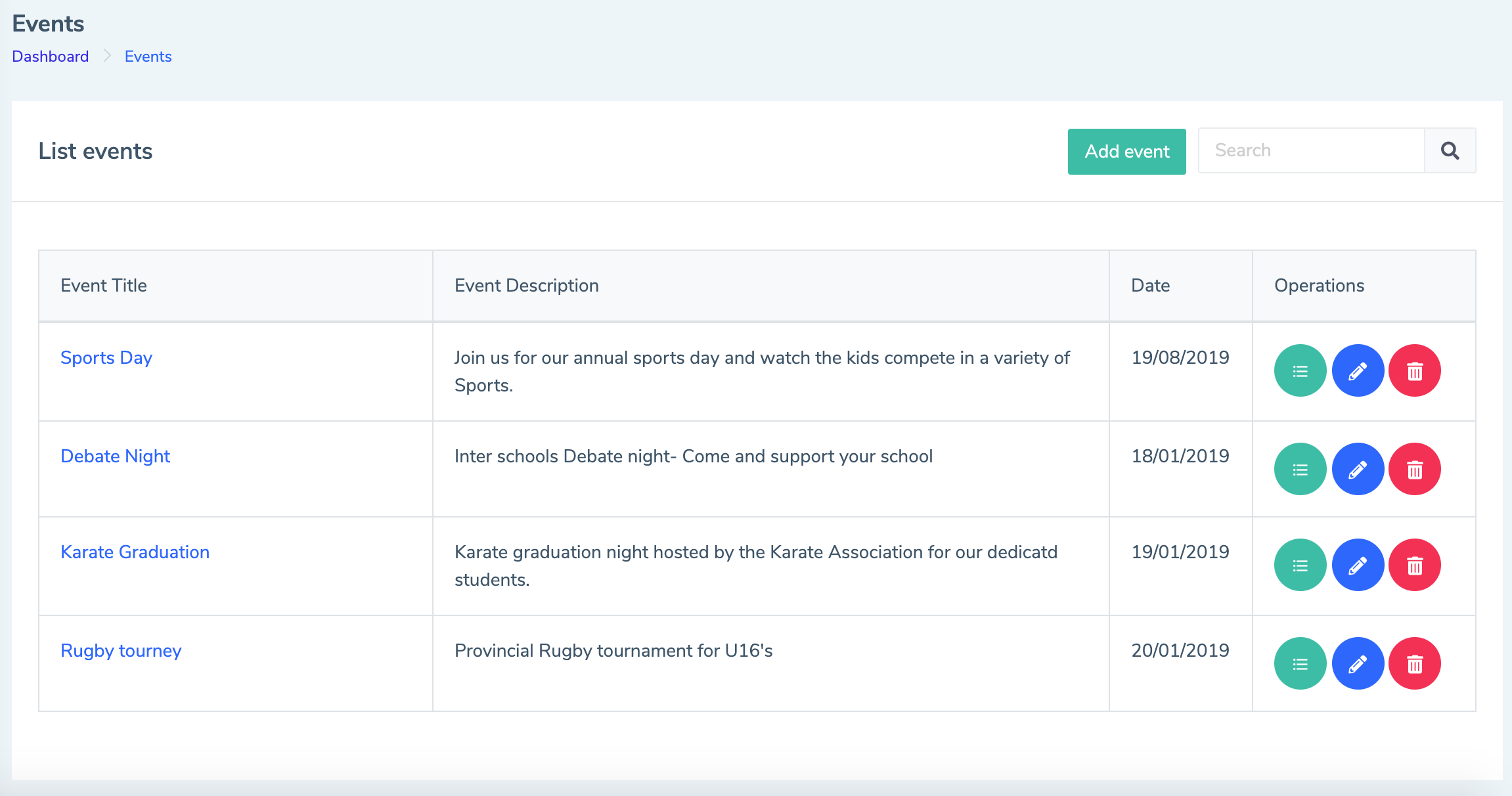 Eduopus events list