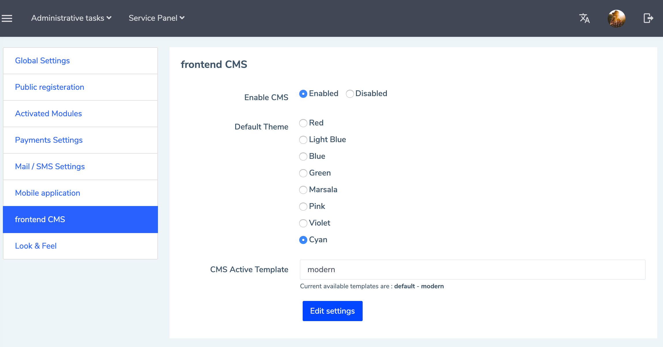 Eduopus Global settings frontend cms