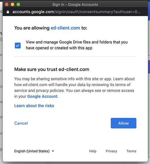 Google Grant permissions