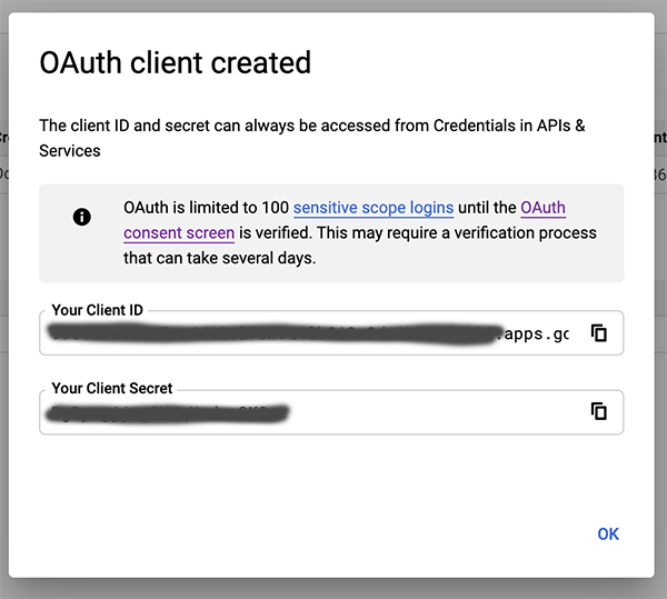 oauth created