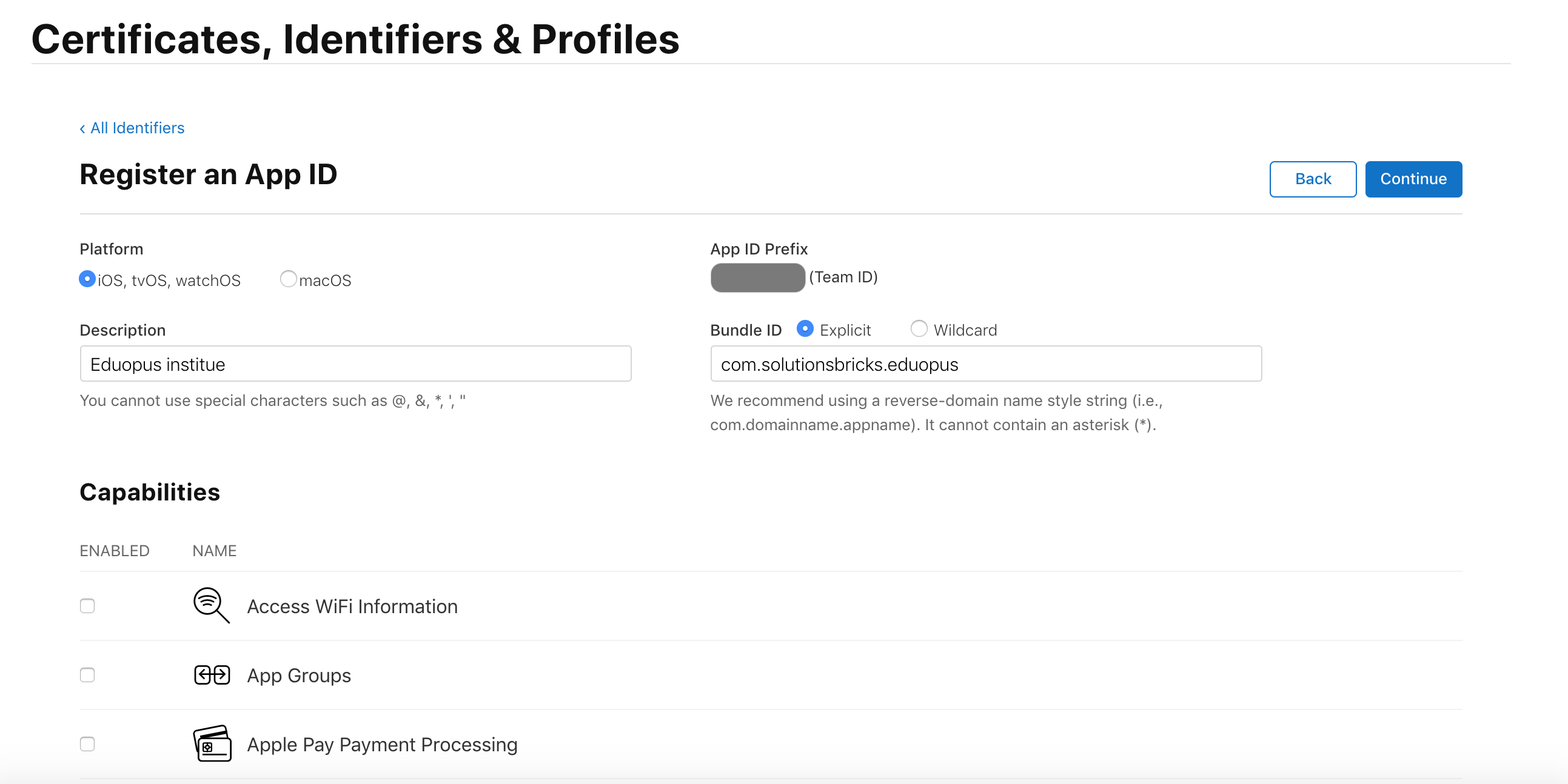 Eduopus ios app create id