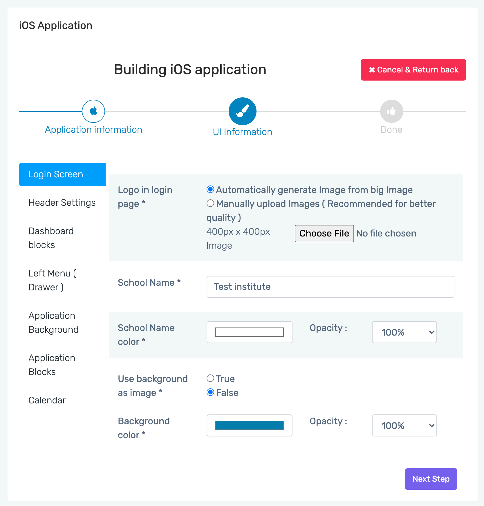 iOS app UI