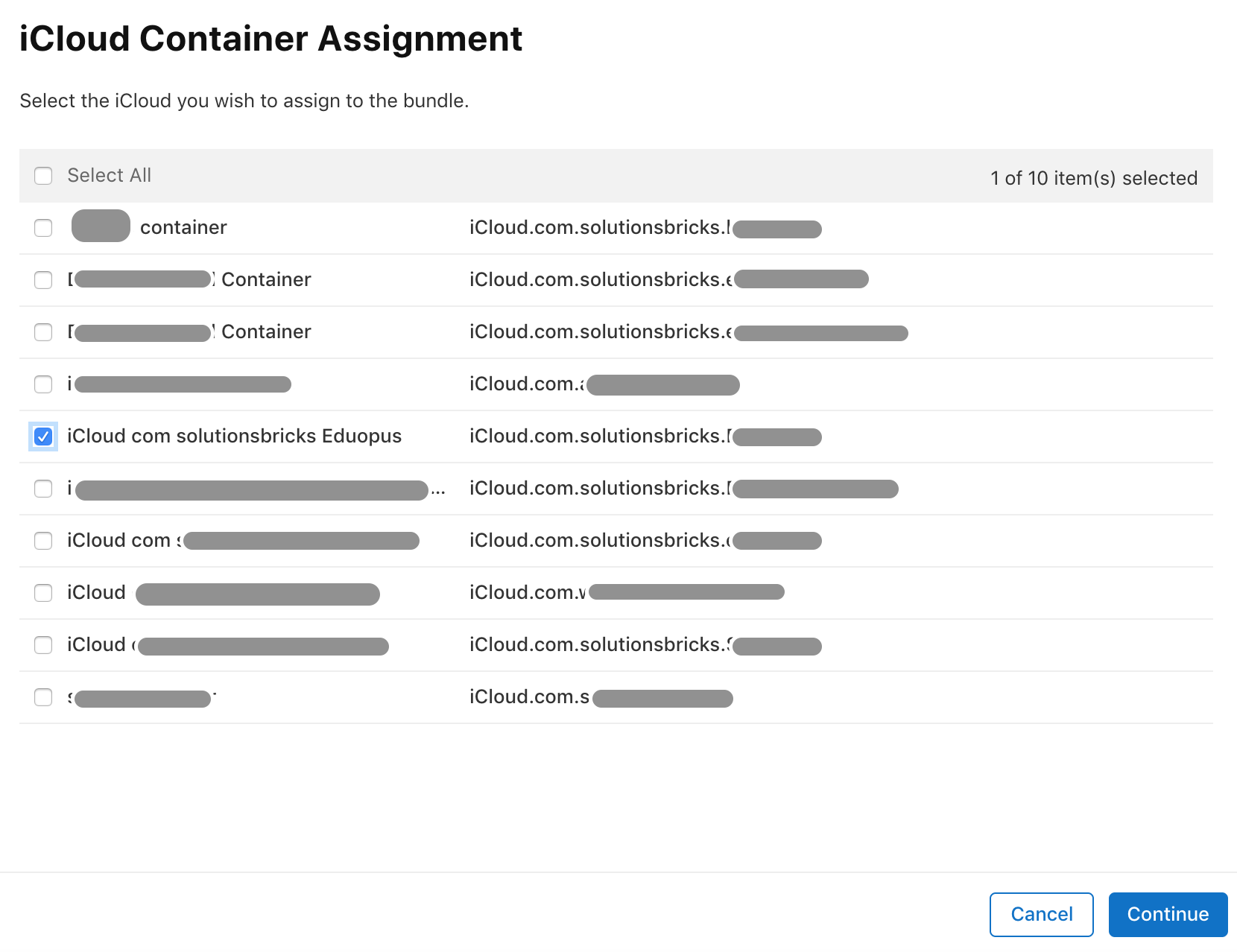 Eduopus icloud container select