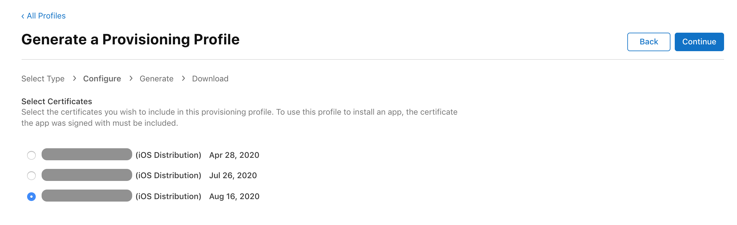 Eduopus iOS profile select certificate 