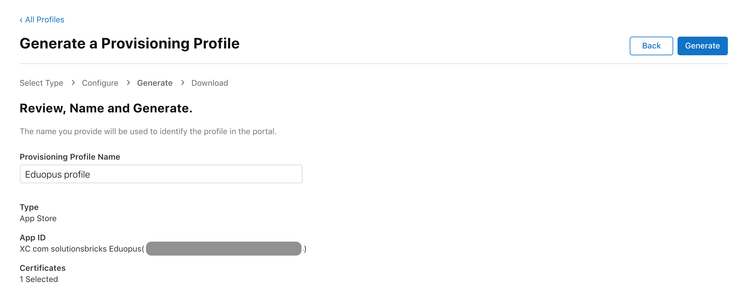 Eduopus iOS profile naming