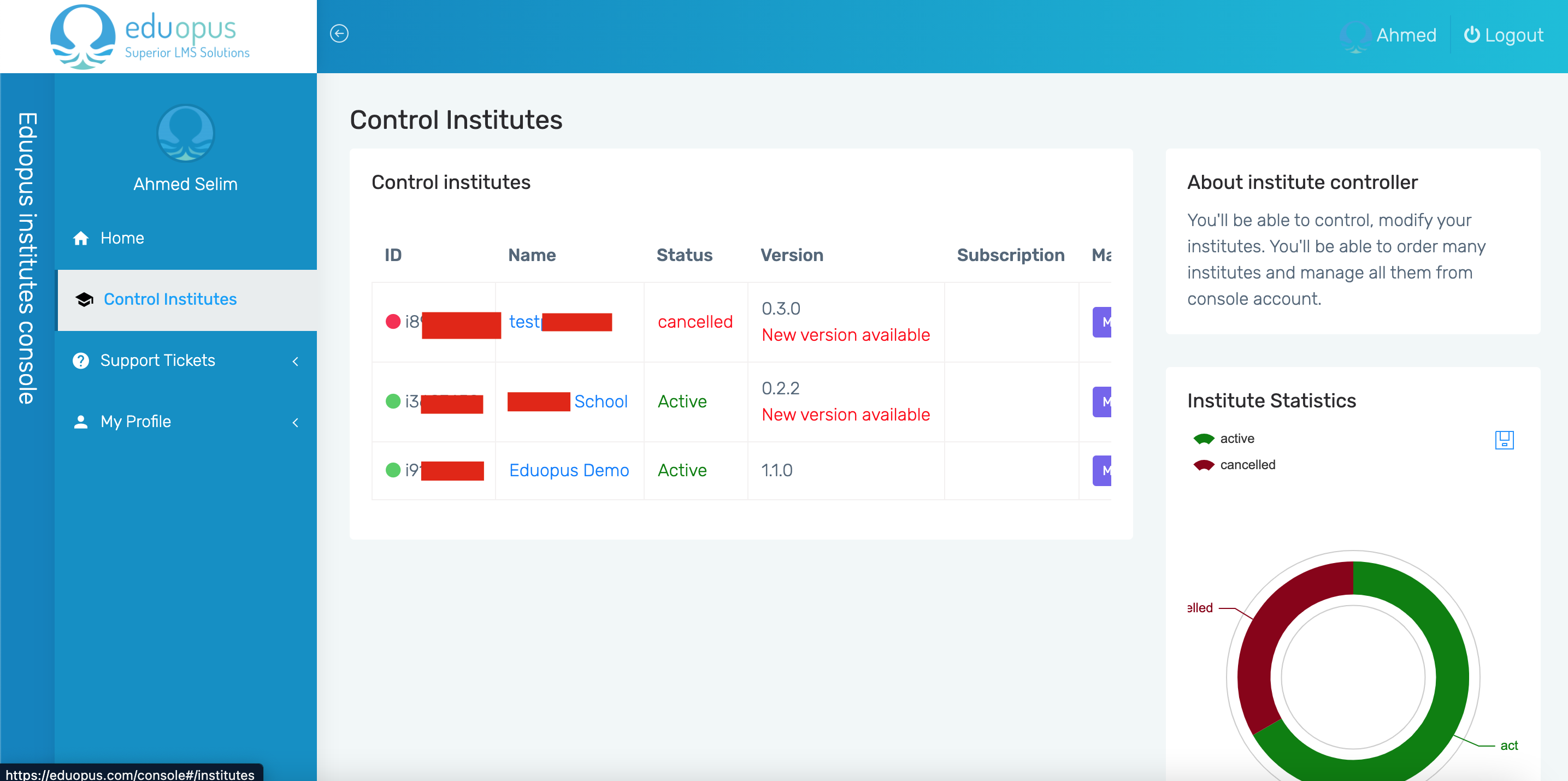 Eduopus console dashboard