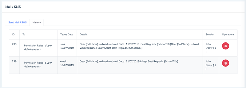 Mail / SMS notifications history