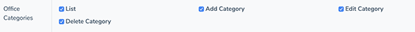 Welcome office categories Permissions