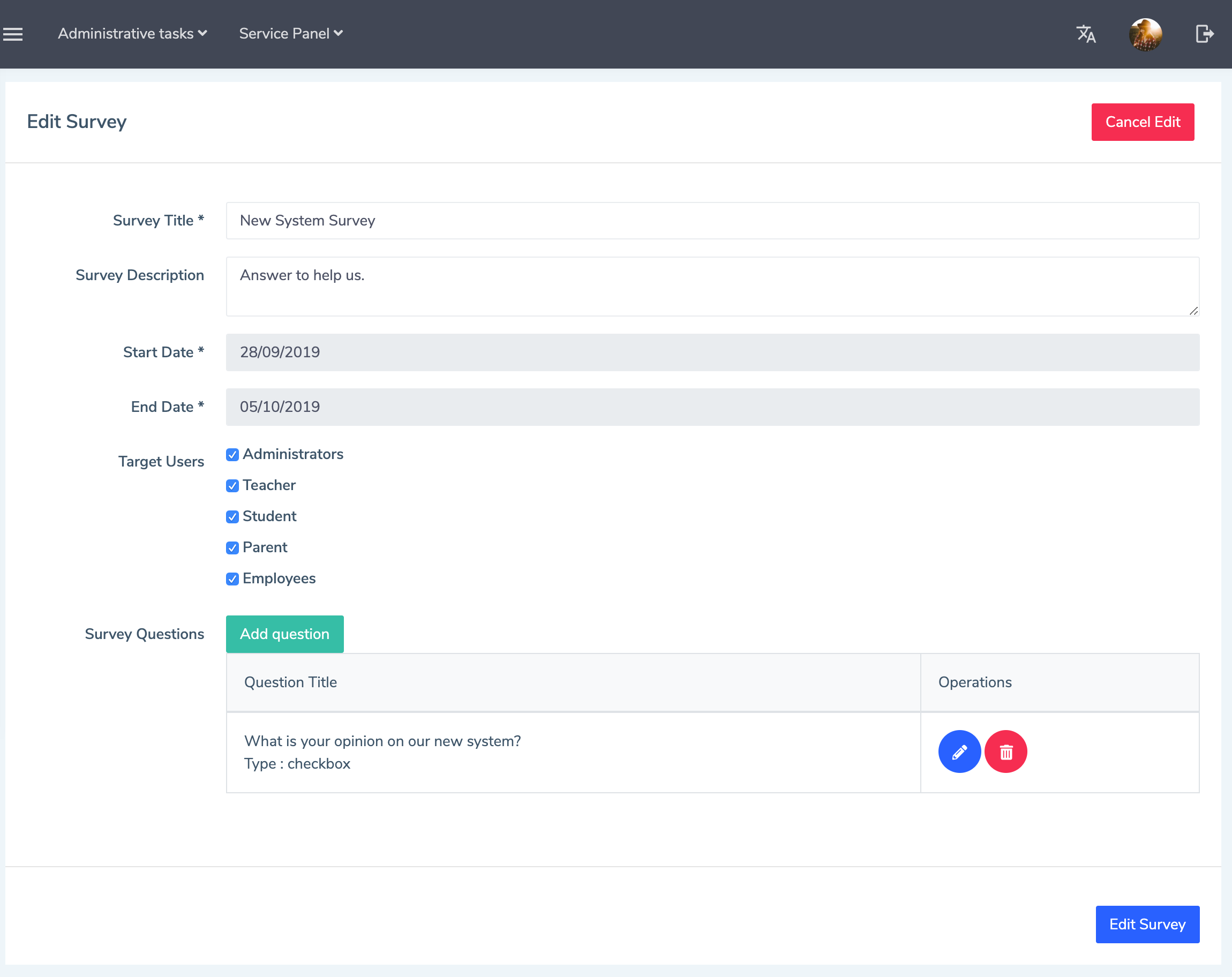 Eduopus Welcome Surveys add