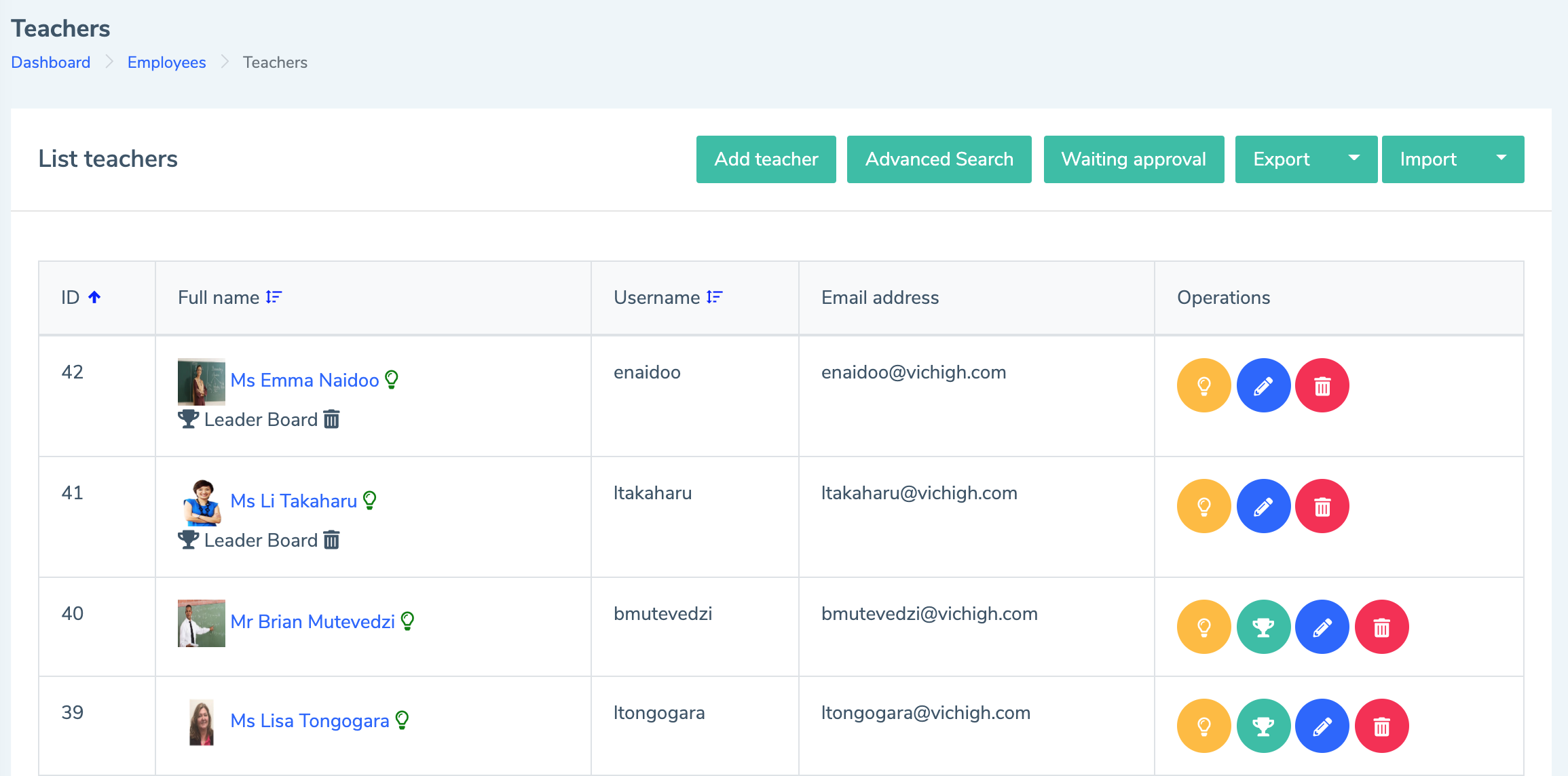 Eduopus teachers list