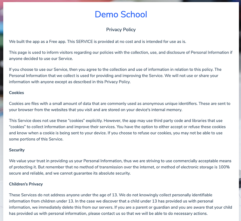 Read School Privacy policy