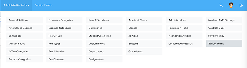 School Terms admin panel