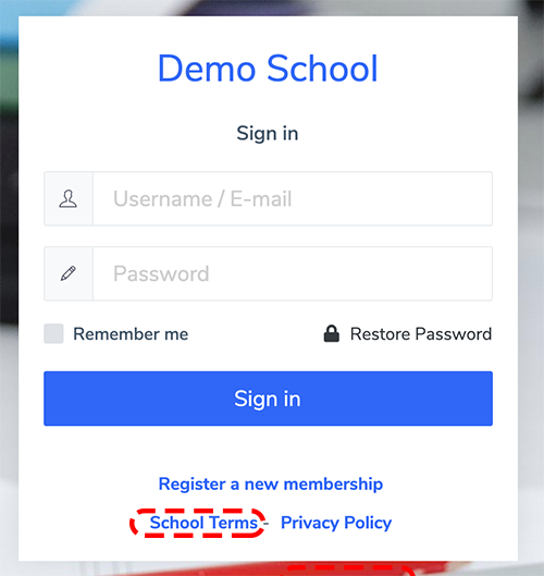 School terms on login page