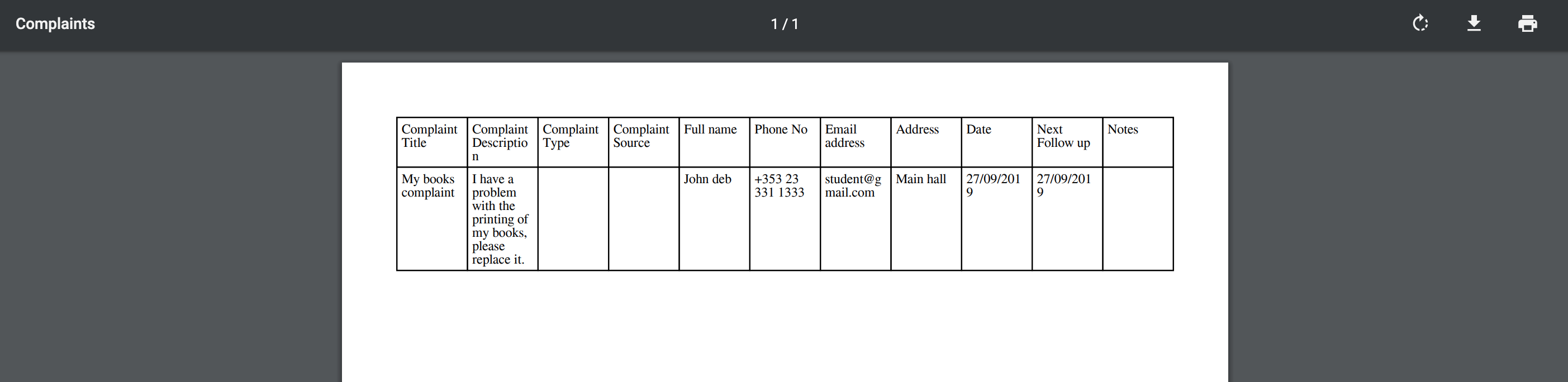 Eduopus Welcome Office complaints export 